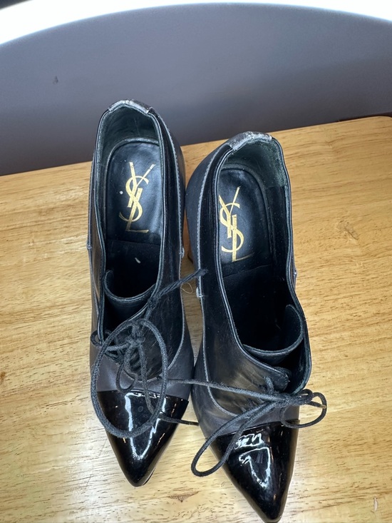 Yves Saint Laurent Black Two-Tone Lace-Up Pointed Heels main image 0